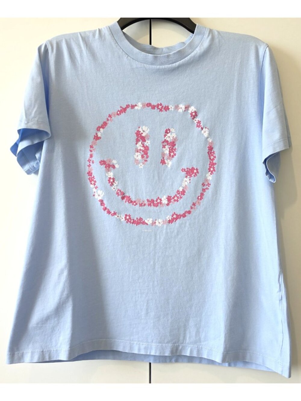 Ganni Women's T-Shirt Blue Medium Graphic 100% Cotton Short Sleeve Round Neck